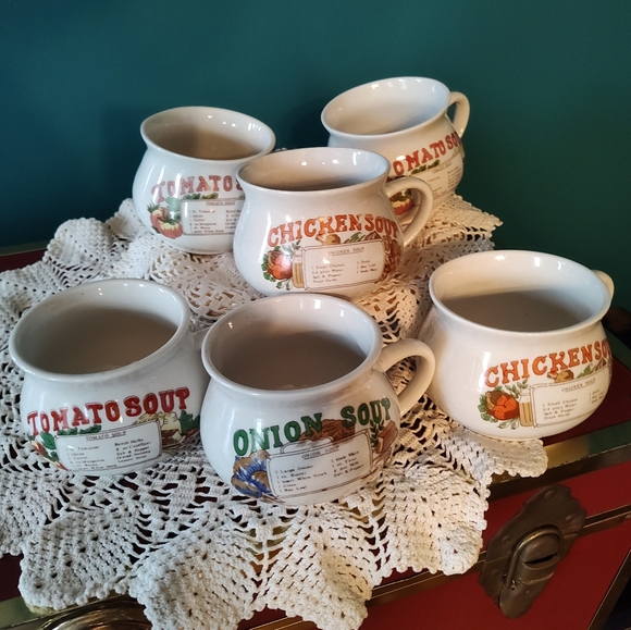 Vintage Soup Mugs with Recipes - Picture 1 of 3